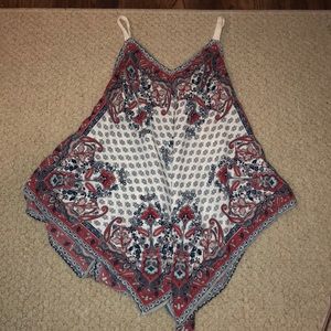 Deep pink/ red, purple, and white floral tank top.